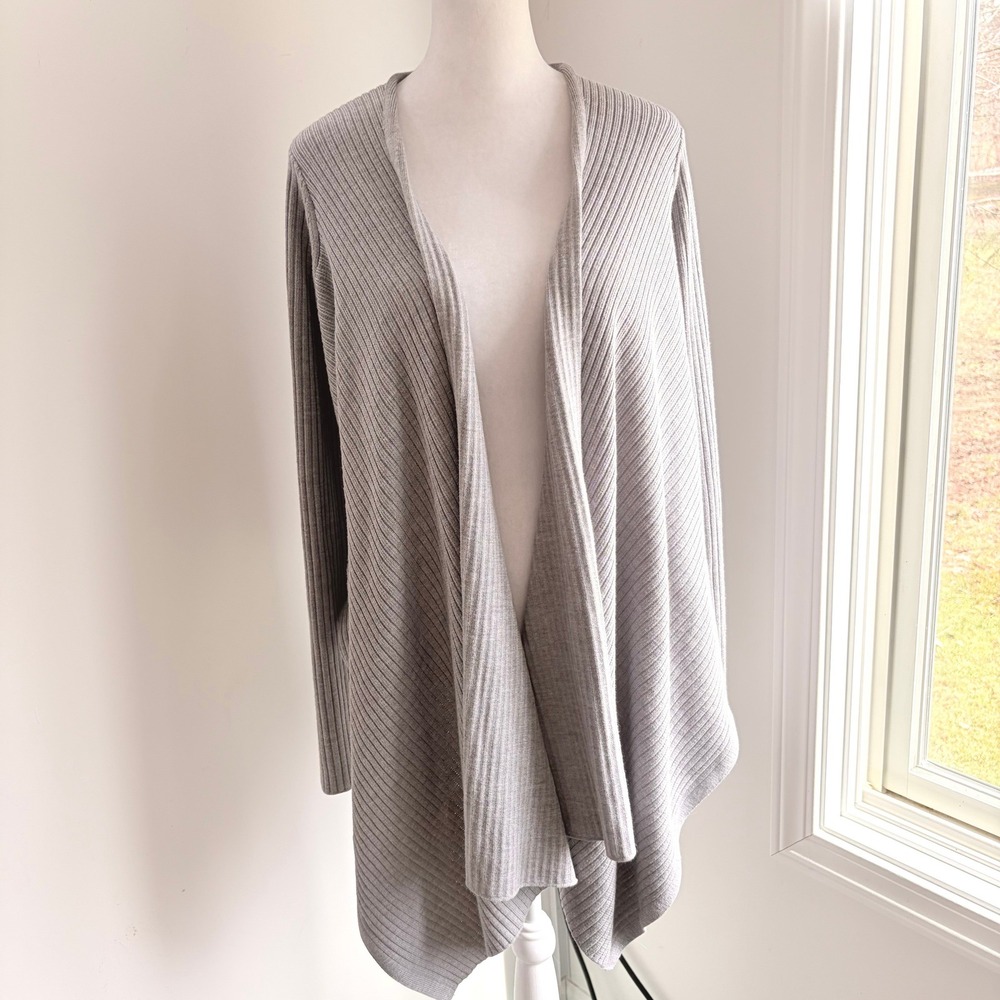 Athleta‎ Open Front Cardigan Small Minimal Gray Ribbed Merino Wool Wrap Sweater
